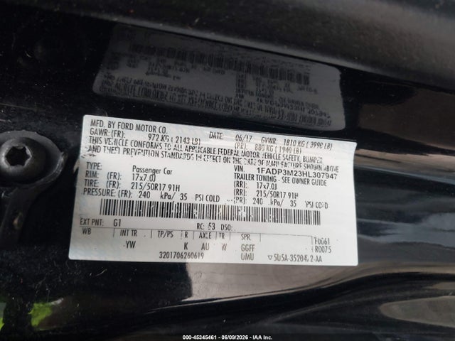 45345461 :رقم المزاد ، 1FADP3M23HL307947 vin ، 2017 Ford Focus Sel مزاد بيع