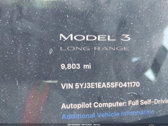 Auction sale of the 2025 Tesla Model 3 Long Range Rear-wheel Drive/standard Rear-wheel Drive, vin: 5YJ3E1EA5SF041170, lot number: 45345484