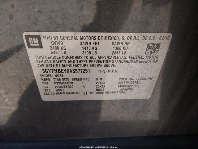 Продажа на аукционе авто 2010 Cadillac Srx Performance Collection, vin: 3GYFNBEY0AS577251, номер лота: 45345501