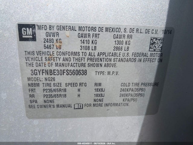 Продажа на аукционе авто 2015 Cadillac Srx Luxury Collection, vin: 3GYFNBE30FS560638, номер лота: 45345511
