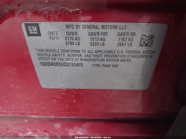 2012 Cadillac Cts Standard მანქანა იყიდება აუქციონზე, vin: 1G6DA5E56C0133465, აუქციონის ნომერი: 45345540