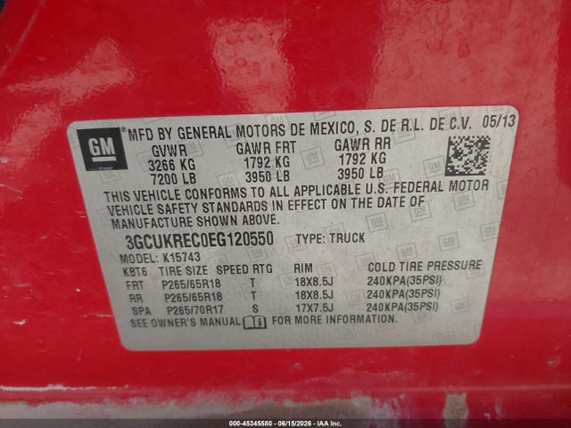 3GCUKREC0EG120550 Chevrolet Silverado 1500 2lt