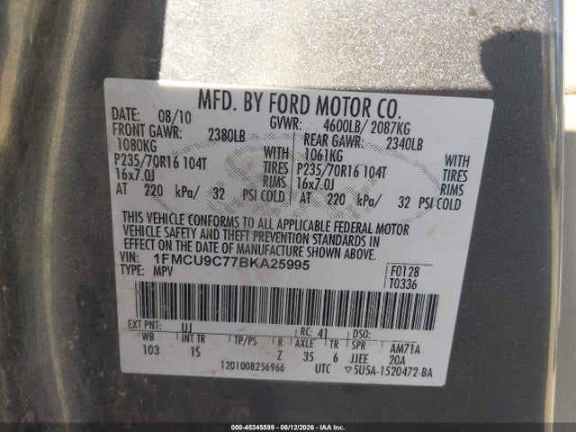 Aukcja sprzedaży 2011 Ford Escape Xls, vin: 1FMCU9C77BKA25995, numer aukcji: 45345599