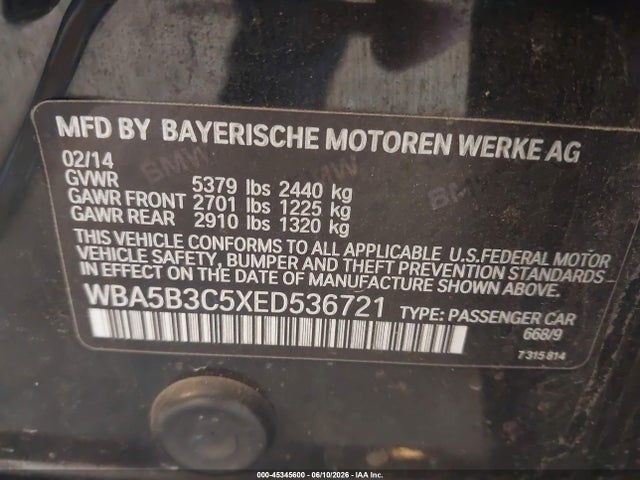 Aukcja sprzedaży 2014 Bmw 535i Xdrive, vin: WBA5B3C5XED536721, numer aukcji: 45345600