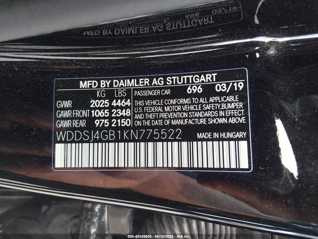Продаж на аукціоні авто 2019 Mercedes-benz Cla 250 4matic, vin: WDDSJ4GB1KN775522, номер лоту: 45345606