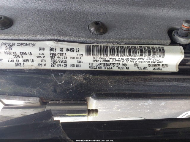 45345630 :رقم المزاد ، 1J4FY19S4WP787137 vin ، 1998 Jeep Wrangler Sport مزاد بيع