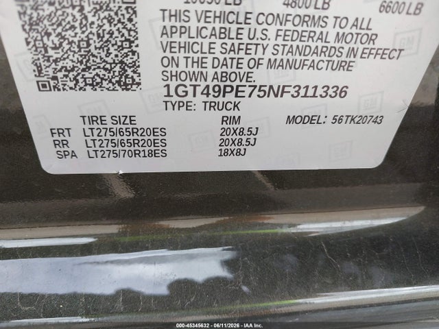 Продажа на аукционе авто 2022 Gmc Sierra 2500hd 4wd  Standard Bed At4, vin: 1GT49PE75NF311336, номер лота: 45345632