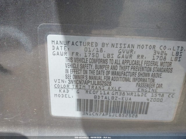 Nissan Versa 1.6 Sv 2018 3N1CN7AP1JL852528 Image 9