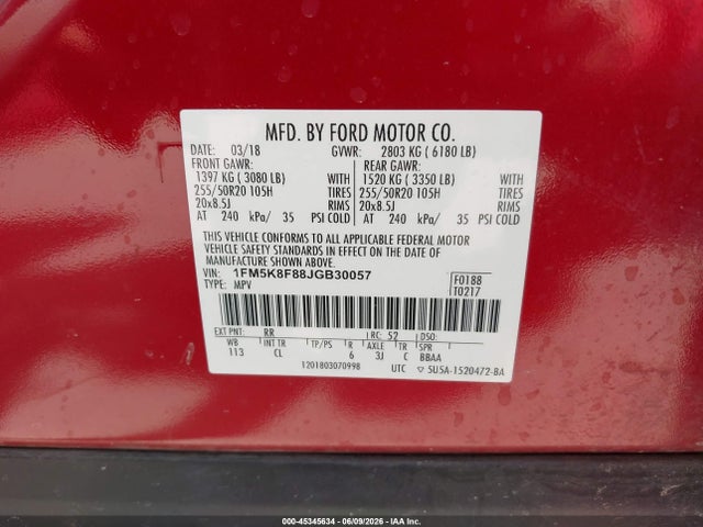 Aukcja sprzedaży 2018 Ford Explorer Limited, vin: 1FM5K8F88JGB30057, numer aukcji: 45345634