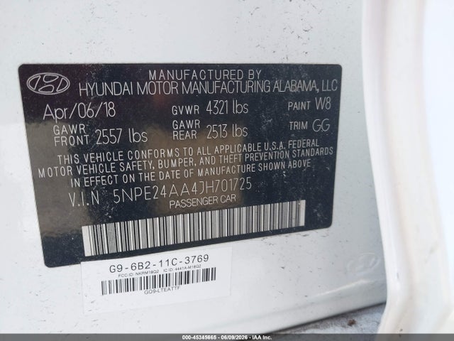 Продажа на аукционе авто 2018 Hyundai Sonata Eco, vin: 5NPE24AA4JH701725, номер лота: 45345665