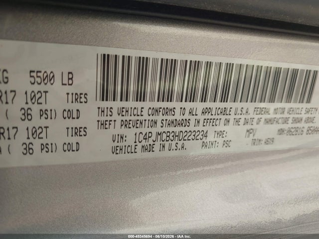 Продажа на аукционе авто 2017 Jeep Cherokee Latitude 4x4, vin: 1C4PJMCB3HD223234, номер лота: 45345694