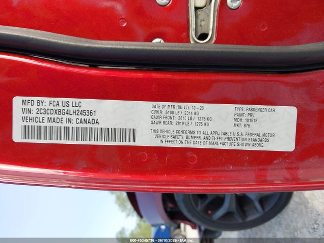 Aukcja sprzedaży 2020 Dodge Charger Sxt Rwd, vin: 2C3CDXBG4LH245361, numer aukcji: 45345736