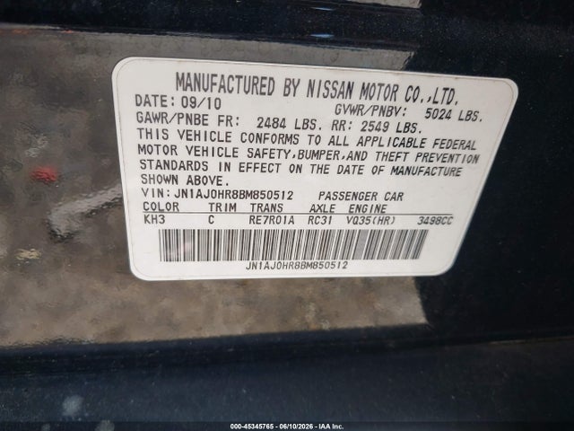 Продаж на аукціоні авто 2011 Infiniti Ex35 Journey, vin: JN1AJ0HR8BM850512, номер лоту: 45345765