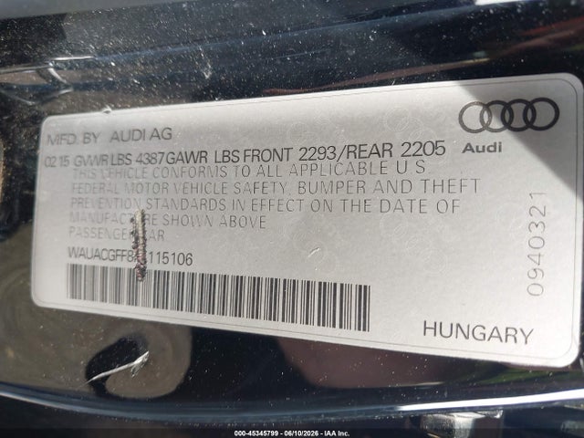 Aukcja sprzedaży 2015 Audi A3 1.8t Premium, vin: WAUACGFF8F1115106, numer aukcji: 45345799