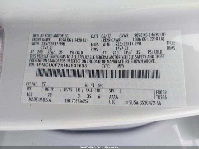 Ford ESCAPE S 2017 1FMCU0F7XHUE31693 Image 9