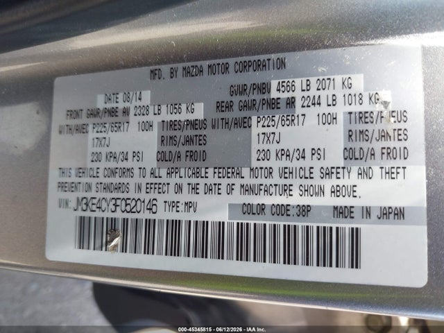Auction sale of the 2015 Mazda Cx-5 Touring, vin: JM3KE4CY3F0520146, lot number: 45345815