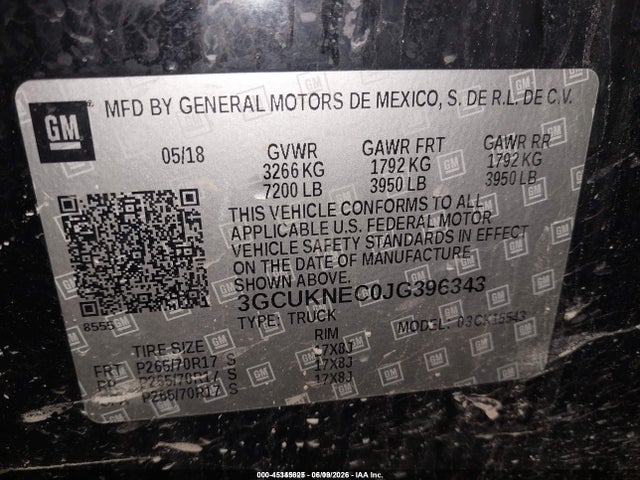 3GCUKNEC0JG396343 Chevrolet Silverado 1500 Wt