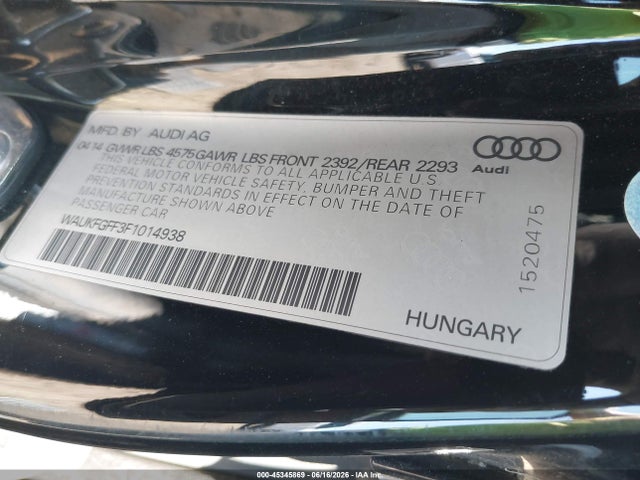Aukcja sprzedaży 2015 Audi A3 2.0t Premium, vin: WAUKFGFF3F1014938, numer aukcji: 45345869