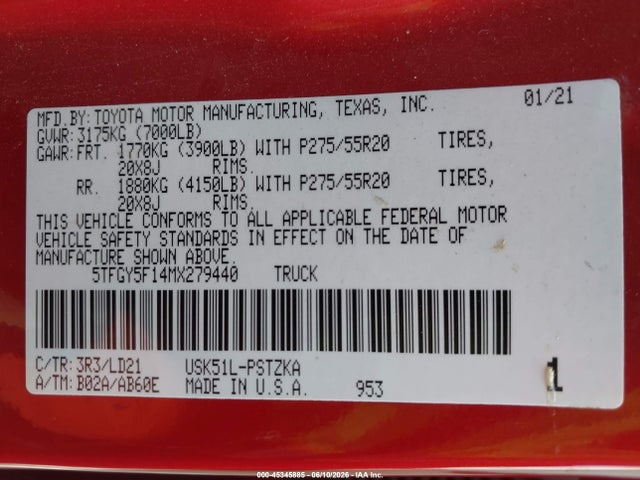 5TFGY5F14MX279440 Toyota Tundra 1794 Edition