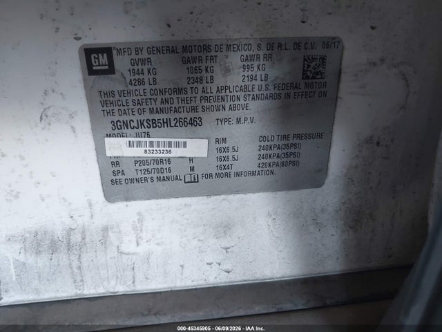 Chevrolet TRAX LS 2017 3GNCJKSB5HL266463 Image 9