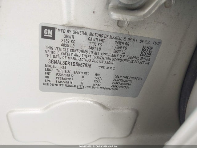 45345912 :رقم المزاد ، 3GNAL3EK1DS557075 vin ، 2013 Chevrolet Captiva Sport Lt مزاد بيع