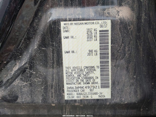 Nissan Altima 2.5 S 2017 1N4AL3AP4HC497921 Image 9