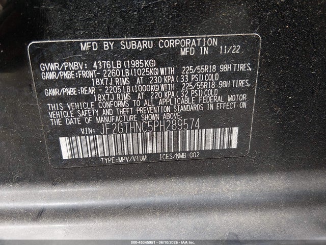45345951 :رقم المزاد ، JF2GTHNC5PH289574 vin ، 2023 Subaru Crosstrek Limited مزاد بيع