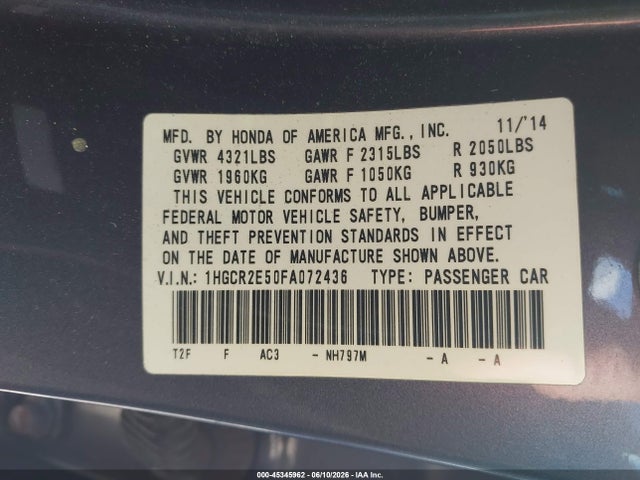 1HGCR2E50FA072436 Honda Accord Sport