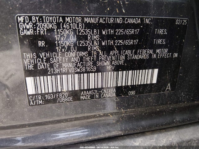 Продажа на аукционе авто 2025 Toyota Rav4 Le, vin: 2T3H1RFV0SW381659, номер лота: 45345966