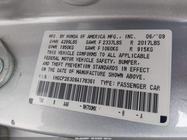 Продаж на аукціоні авто 2009 Honda Accord 2.4 Lx, vin: 1HGCP26309A178361, номер лоту: 45345997