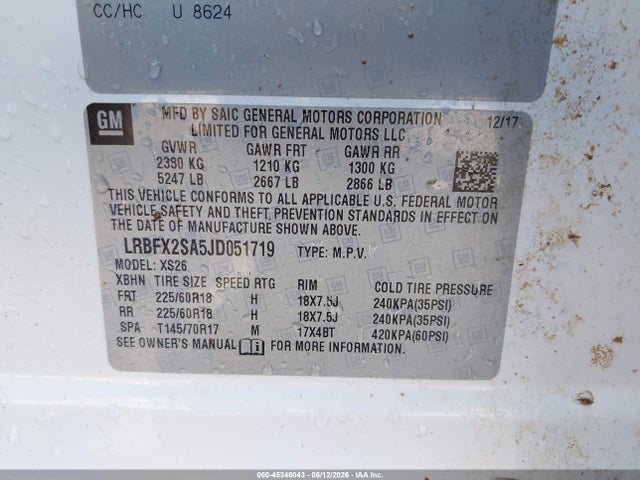 Aukcja sprzedaży 2018 Buick Envision Essence, vin: LRBFX2SA5JD051719, numer aukcji: 45346043