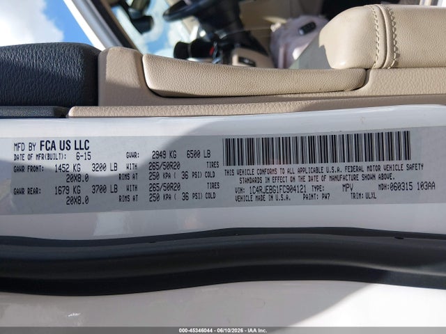 2015 Jeep Grand Cherokee Limited მანქანა იყიდება აუქციონზე, vin: 1C4RJEBG1FC904121, აუქციონის ნომერი: 45346044