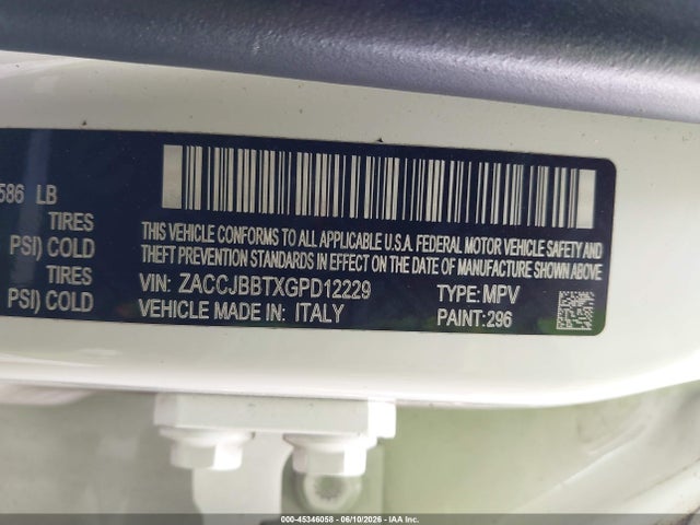 Продажа на аукционе авто 2016 Jeep Renegade Latitude, vin: ZACCJBBTXGPD12229, номер лота: 45346058