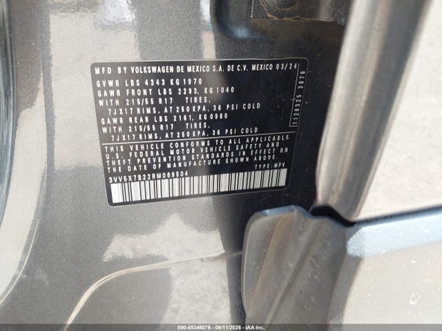 2024 Volkswagen Taos 1.5t S მანქანა იყიდება აუქციონზე, vin: 3VV5X7B22RM069504, აუქციონის ნომერი: 45346076