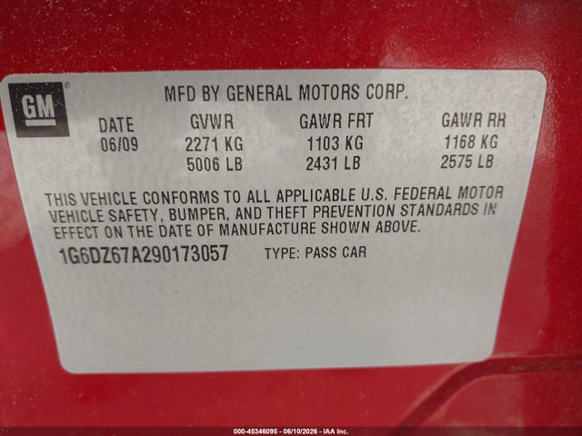 Aukcja sprzedaży 2009 Cadillac Sts Rwd W/1se, vin: 1G6DZ67A290173057, numer aukcji: 45346095