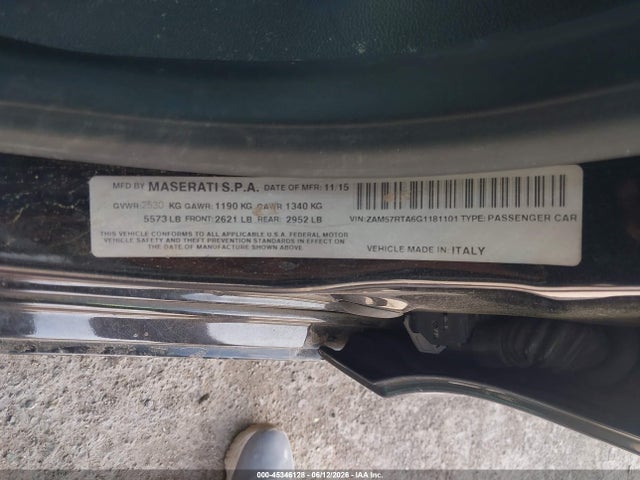 Продажа на аукционе авто 2016 Maserati Ghibli S Q4, vin: ZAM57RTA6G1181101, номер лота: 45346128