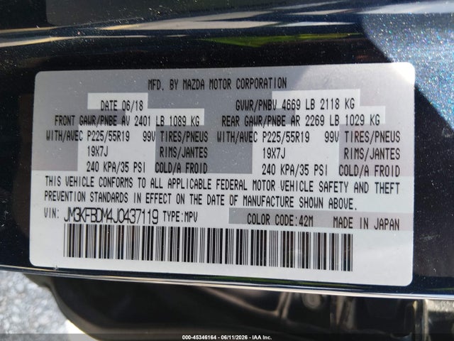 Aukcja sprzedaży 2018 Mazda Cx-5 Grand Touring, vin: JM3KFBDM4J0437119, numer aukcji: 45346164