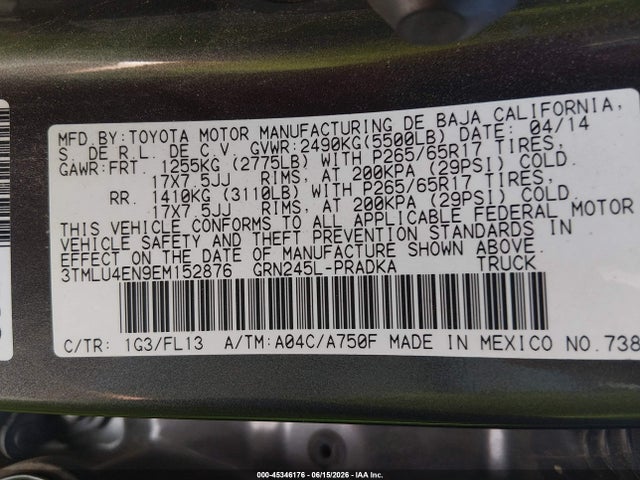 Toyota Tacoma Base V6 2014 3TMLU4EN9EM152876 Image 9