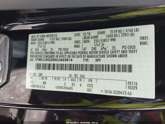Ford ESCAPE SE 2019 1FMCU9GD6KUA65814 Image 9