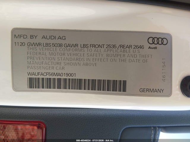 Продажа на аукционе авто 2021 Audi A5 Sportback Premium Plus 45 Tfsi Quattro S Tronic, vin: WAUFACF56MA019001, номер лота: 45346224