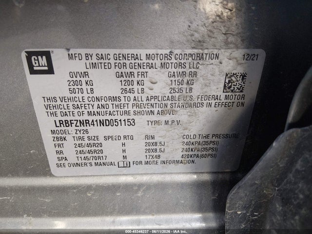 45346237 :رقم المزاد ، LRBFZNR41ND051153 vin ، 2022 Buick Envision Fwd Essence مزاد بيع