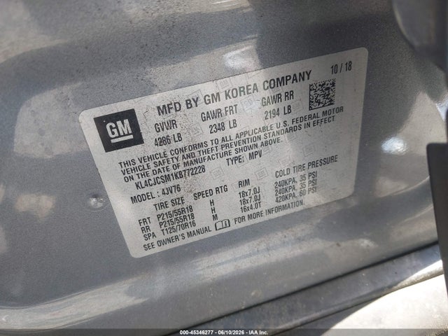 45346277 :رقم المزاد ، KL4CJCSM1KB772228 vin ، 2019 Buick Encore Fwd Essence مزاد بيع