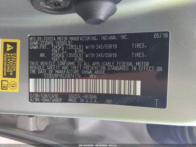 Toyota Highlander Limited Platinum 2018 5TDDZRFH0JS874114 Image 9