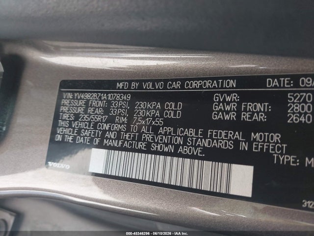Aukcja sprzedaży 2010 Volvo Xc70 3.2, vin: YV4982BZ1A1078349, numer aukcji: 45346296