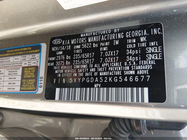 KIA Sorento 3.3l Lx 2019 5XYPGDA52KG546677 Image 8