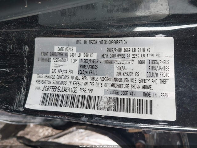 45346336 :رقم المزاد ، JM3KFBBM9J0451102 vin ، 2018 Mazda Cx-5 Sport مزاد بيع