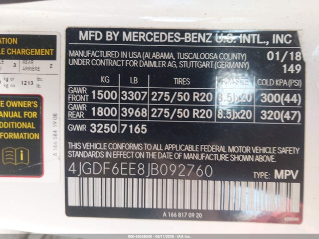 2018 Mercedes-benz Gls 450 4matic მანქანა იყიდება აუქციონზე, vin: 4JGDF6EE8JB092760, აუქციონის ნომერი: 45346340
