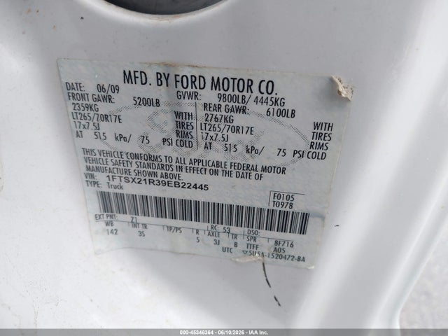 Aukcja sprzedaży 2009 Ford Super Duty F-250 Srw Fx4/lariat/xl/xlt, vin: 1FTSX21R39EB22445, numer aukcji: 45346364