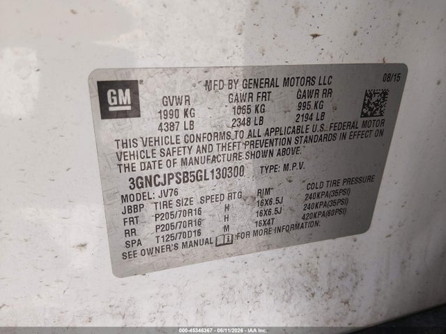 3GNCJPSB5GL130300 Chevrolet Trax Lt