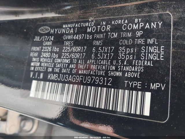Aukcja sprzedaży 2015 Hyundai Tucson Se, vin: KM8JU3AG9FU979312, numer aukcji: 45346381